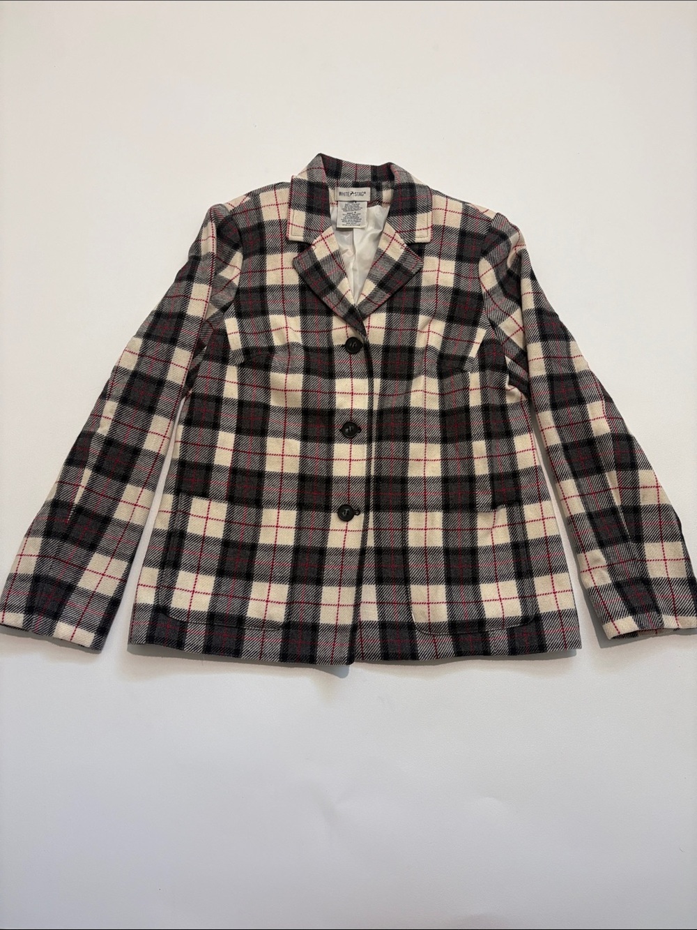 White Stag Plaid Blazer in Ivory, Black and Red
